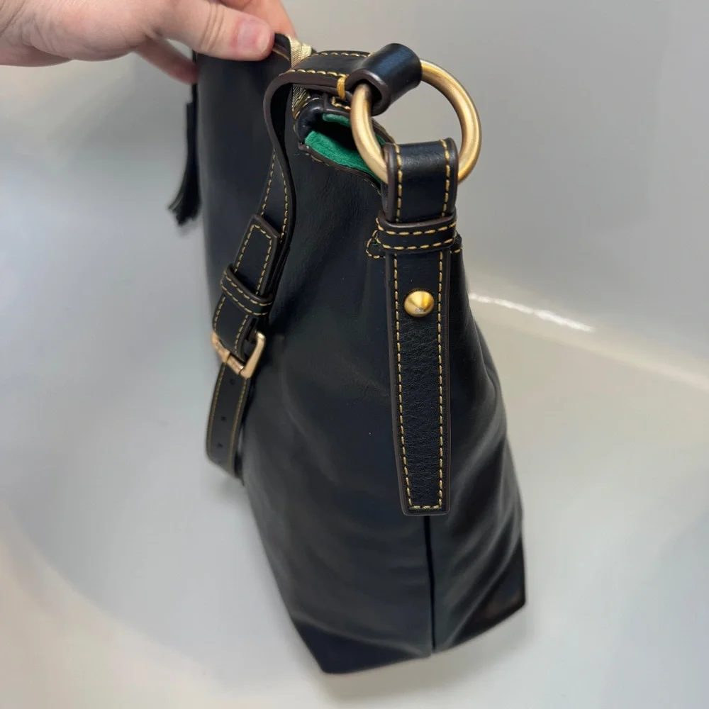 Dooney & Bourke Black Florentine Sloan Leather Hobo Crossbody Bag Tassel LikeNew